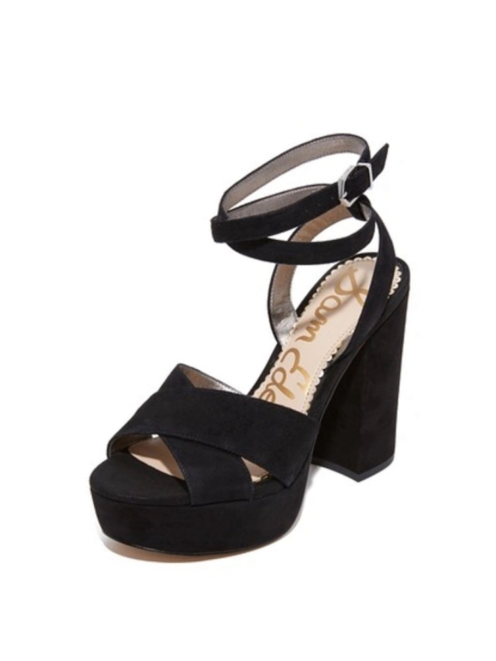 Sam Edelman Mara Black Suede Platform Heels Women’s Size 8.5 Buckle Closure